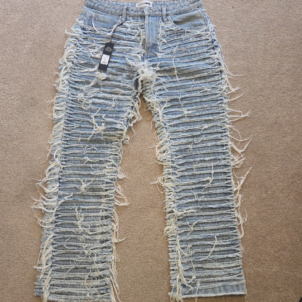 Fashion Nova Distressed Blue Straight Leg Jeans